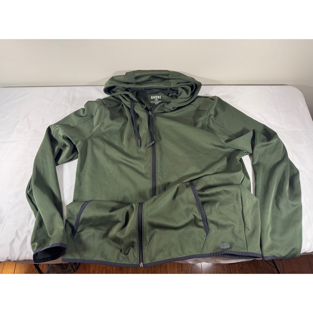 Rhone Mens Full Zip Performance Hoodie Olive Green XL Activewear Jacket